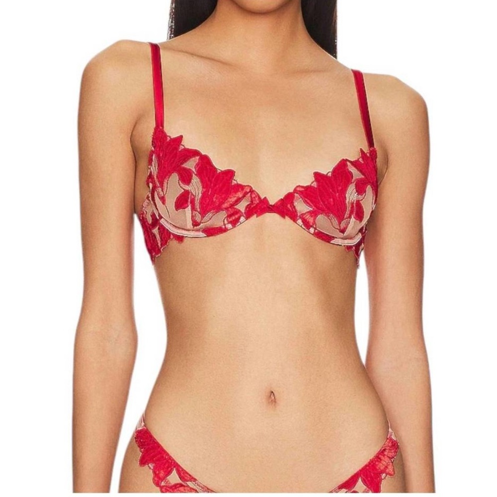 Fleur Du Mal Lily Embroidery Bra Red